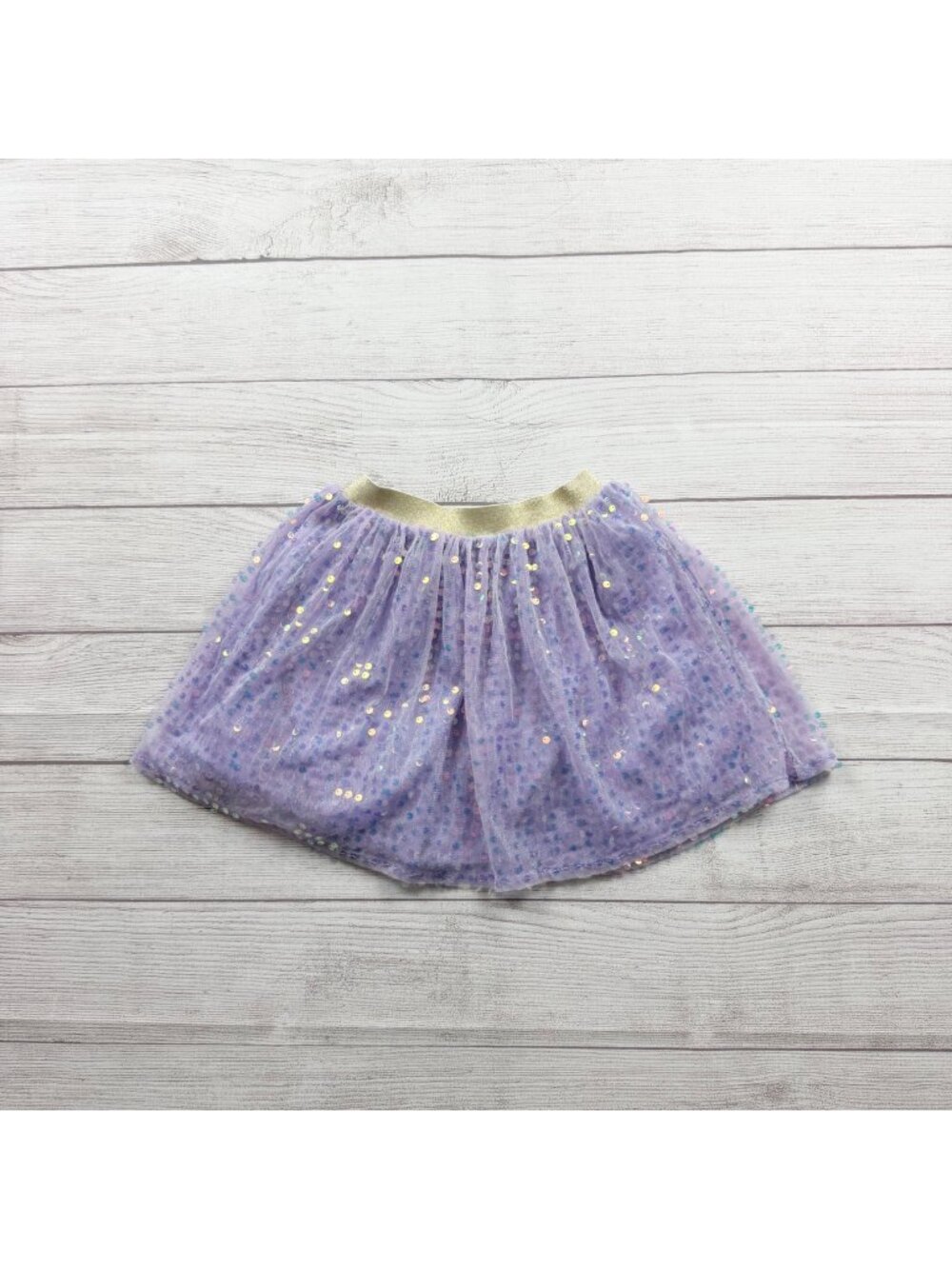 Eyeshadow Girls Purple Sequin Tulle Skirt Gold Elastic Waistband S 7-8